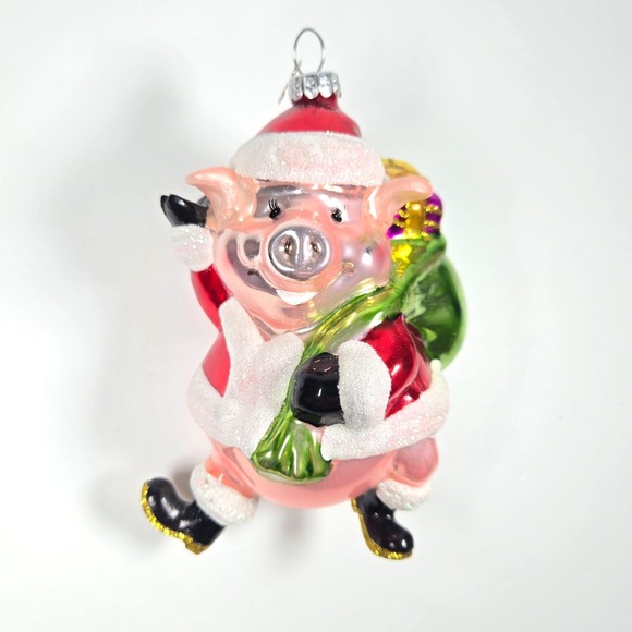 Cute! Christopher Radko Celebrations Pink Pig Santa Glass Christmas Ornament - Picture 1 of 9